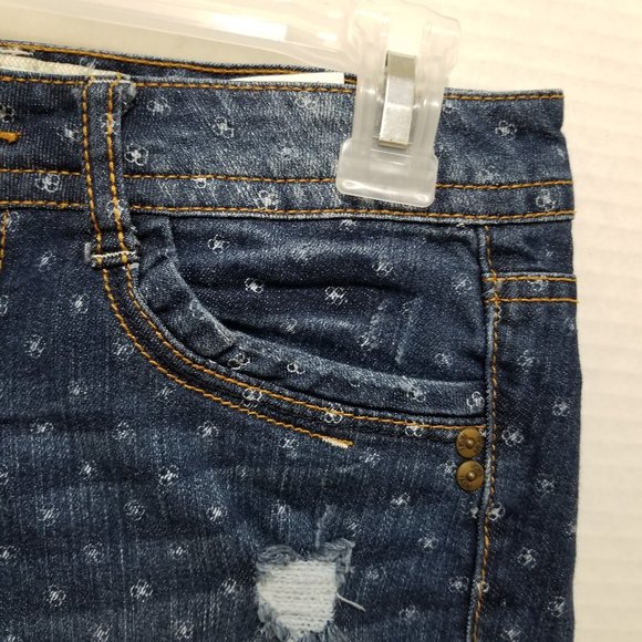 LEI shorts 3 Ashley low rise denim jean floral print distressed frayed raw hem - Picture 5 of 14